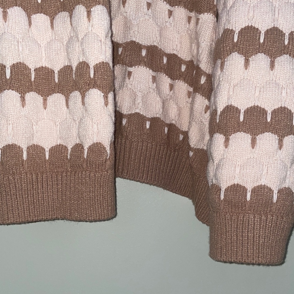 Chunky Knit Open Front Cardigan Sweater - Brown and Cream - Picture 9 of 11